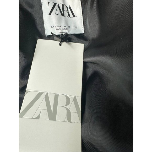 New ZARA Tweed Houndstooth Cropped Textured Blazer Jacket Women's Brown Size L - Picture 6 of 9